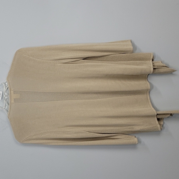 EMALINE Petite Medium Beige Open Front Spring Cardigan Sweater - Picture 6 of 7